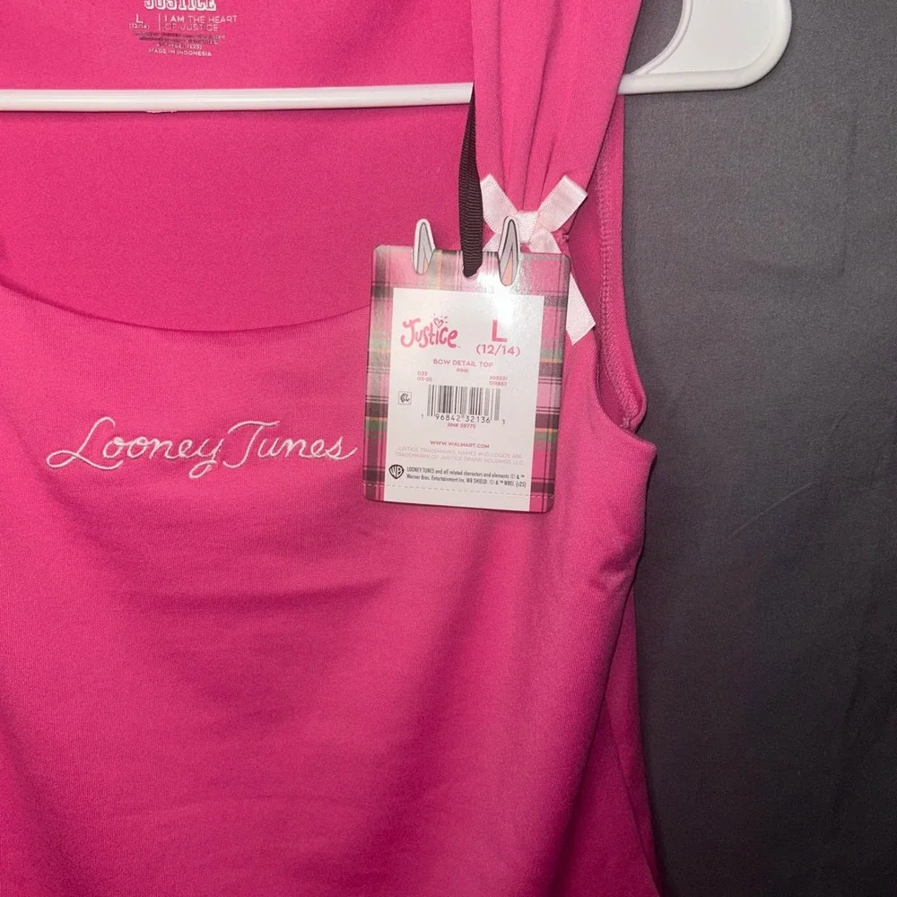Justice Looney Tunes Girls Pink Bow Detail Tank Top Size L 12/14 NWT